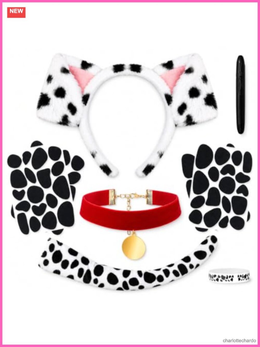 Halloween Dalmatian Costume Set Dog Ear Headband Velvet Choker Tail Felt